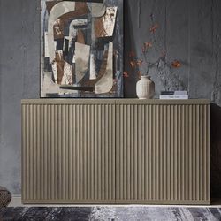 Set Of 2, Buffet Cabinet with Storage Accent Sideboard Modern Credenza with Doors & Shelves Fluted Media Console Mid Century Coffee Bar Table for Livi