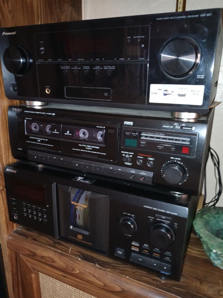 Pioneer Receiver, Teac Cassette player, Sony 300 CD Changer