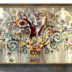 New Wall Art "Tree of Life" Framed brown 20"x40"