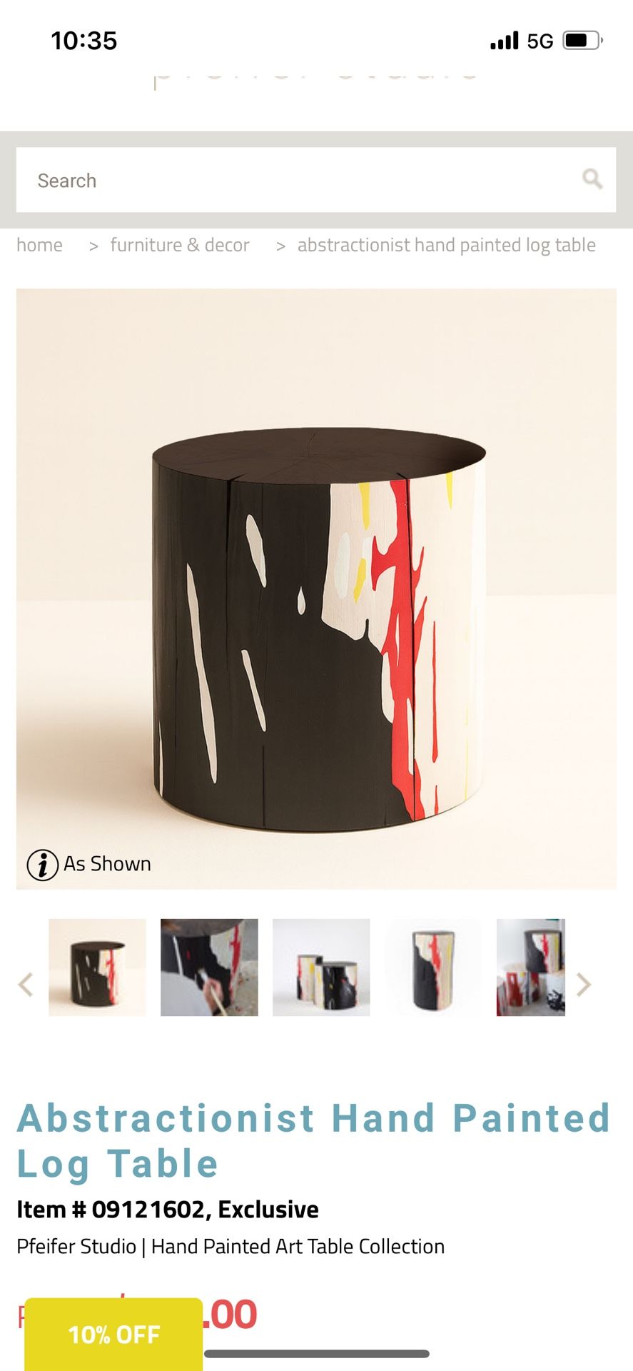 Pfeifer Studio Abstractionist Hand Painted Log Table