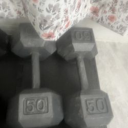 Pair Of 50lb Steel Hex Dumbbells Total 100lb
