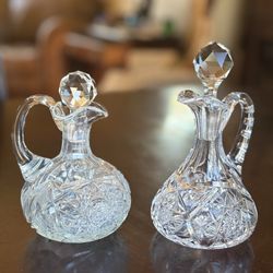 Antique ABP Cut Glass Cruet Pair - Hobstar & Fan Pattern - 19th Century Crystal