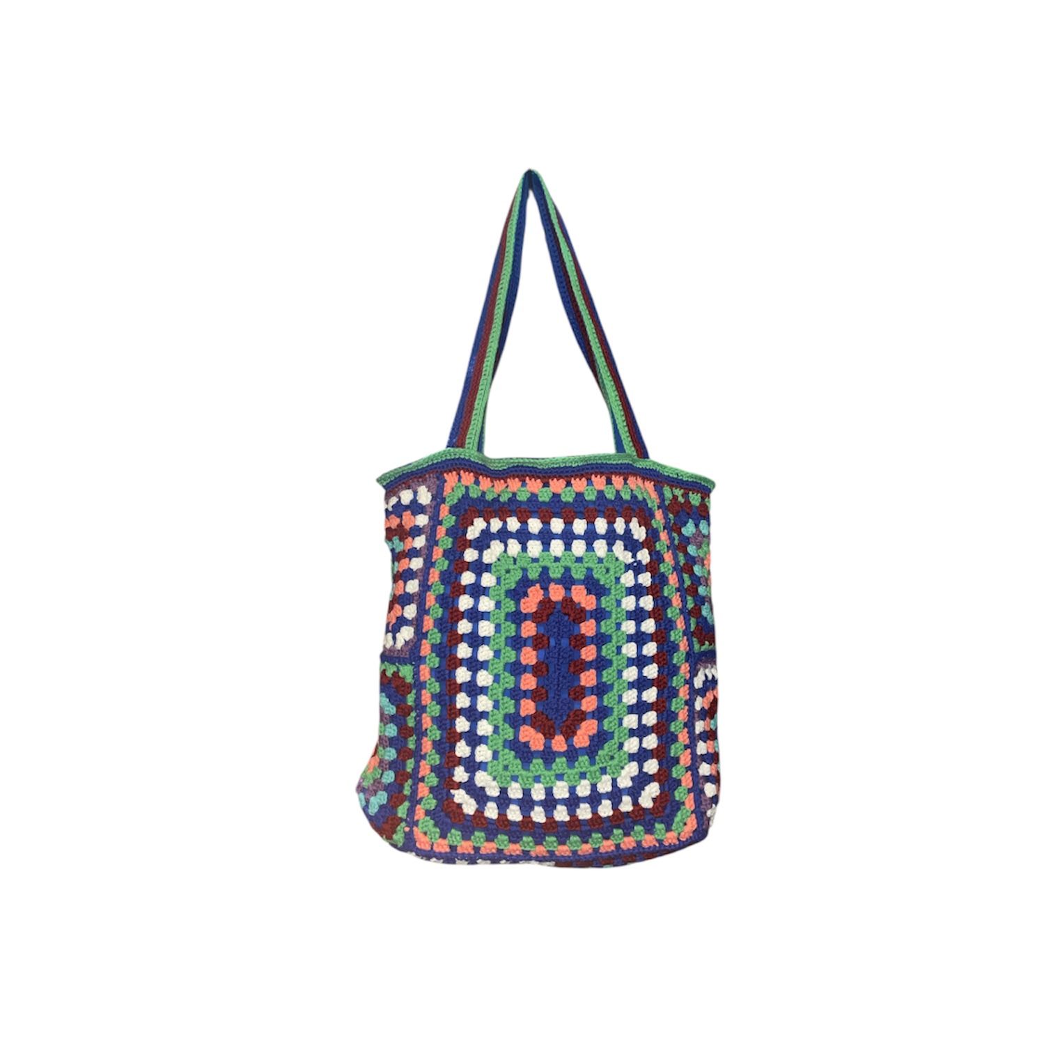 Colorful granny square bag in boho style, hand crocheted from cotton yarn. Versatile festival and everyday accessory