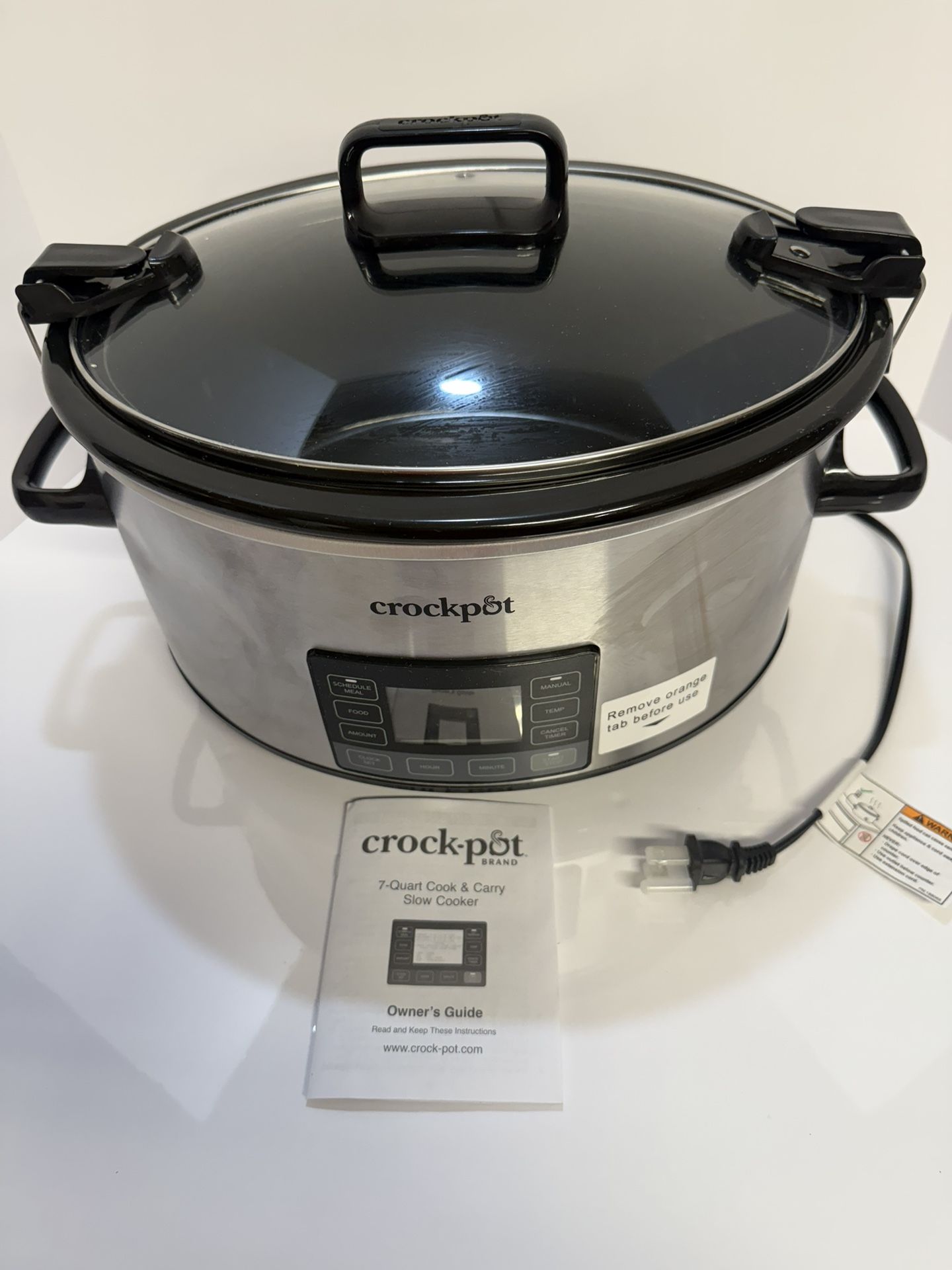 Crock-Pot 7-Quart Slow Cooker, Portable Programmable with Timer, Locking Lid, Stainless Steel; an Essential Kitchen Appliance, Perfect for Families an