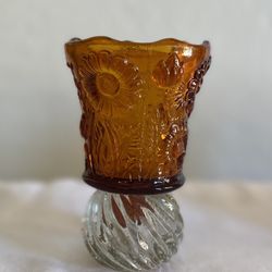 Vintage Colored Glass Two Piece Peg Votive, Color amber. Quantity one