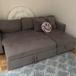     Gray Convertible Sectional Sofa Bed with Storage Chaise