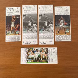 5 Vintage Celtics Tickets From Last year At Boston Garden: 1 With Bird Shooting; 2 With Russell/Chamberlain;1with Reggie Lewis/Jordan’s Last Game AtBG