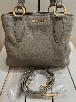 Authentic Miu Miu 2-Way Leather Tote Crossbody Beige