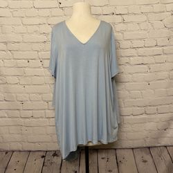 Lisa Rinna V-Neck Top w/ Chiffon Back Detail Chambray Size XL New