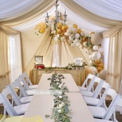 Balloons/ backdrop/ tables/ chairs