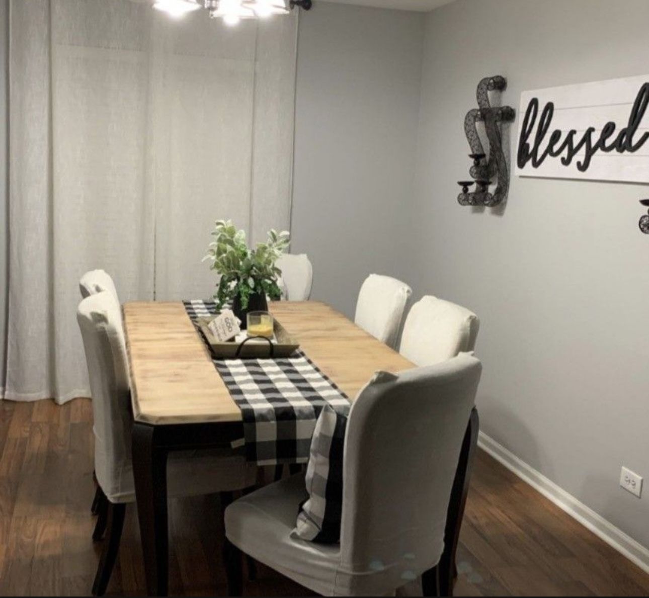 Solid Wood Table Chairs Included With White Covers