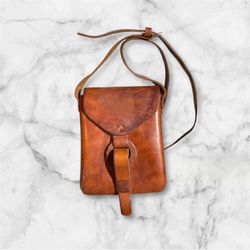 Vintage Handmade Brown Leather Cross Body Shoulder Bag Messenger Purse