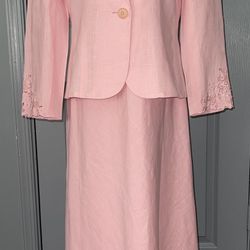 Talbots 100% Linen Pink Embroidered Eyelet Floral 2 Piece Set. 