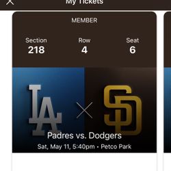 2 Tickets To Padres Dodgers Saturday 5/11/24