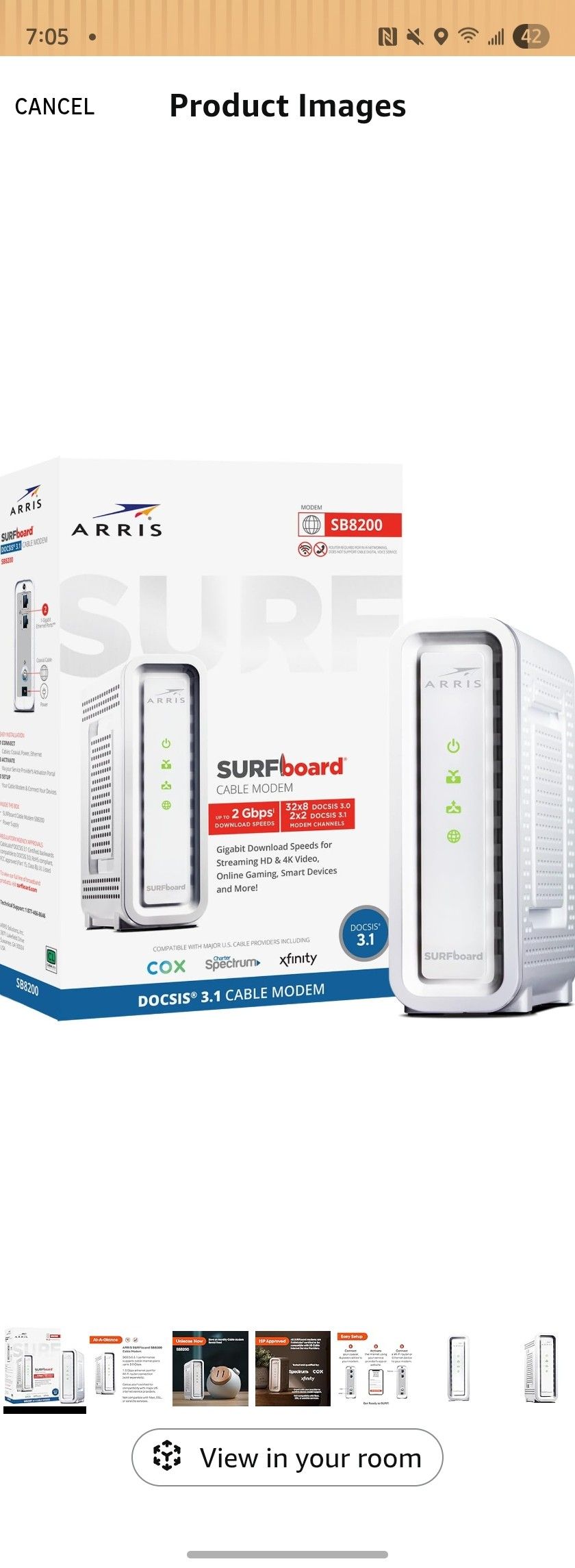 Arris SB8200 White Cable Modem