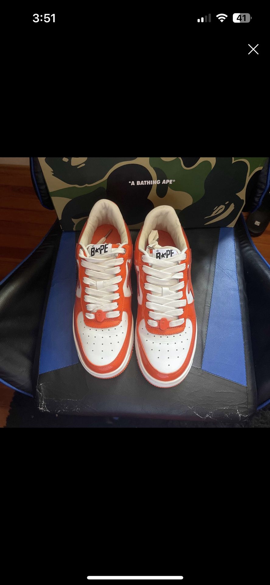 Bapesta Shoes White And Orange Size 9.5