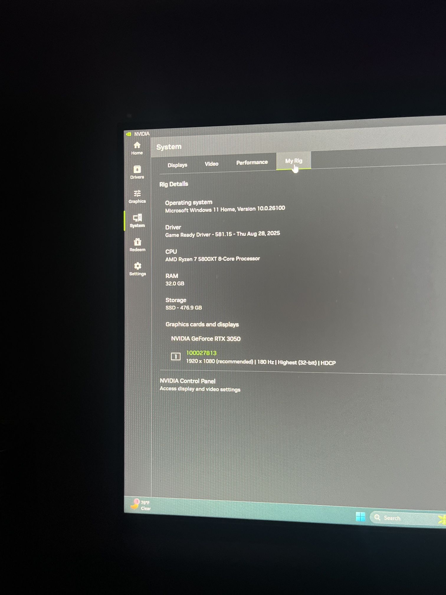 windows 11 AMD Ryzen 7 5800XT 8-core processor 32 GB RTX 3050