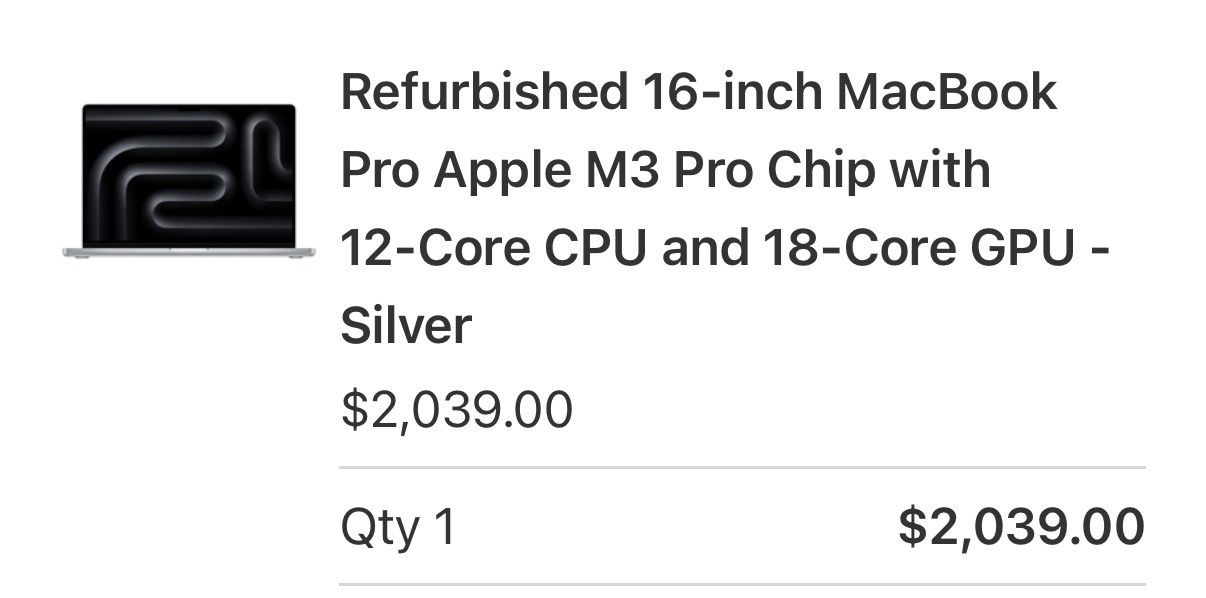 Unopened 16” Macbook Pro M3 Pro