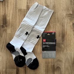 Under Armour UA Performance Soccer Socks OTC Youth Size L White Grey YLG 2 Pairs