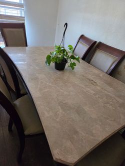 Real Marble Top Dining Table with 6 Chairs and buffet