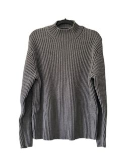 Men's Sweater Gray Large 100% Cotton Mock Neck Club Room by Charter Club Ribbed