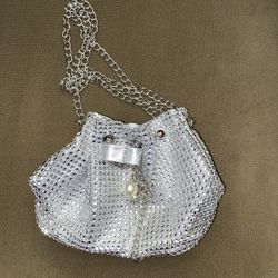 Small Silver Bling Handbag With chain