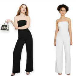 2 Wild Fable Women's Strapless Off Shoulder Black & White Wide Leg Bandeau Jumpsuit