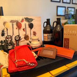 Miscellaneous Household Items; Canvas Print, Wine Glasses, 64oz Growlers, Purses, Wallet, Bottle Opener, Jar Opener, Etc