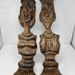 MCM Wooden Carved Chess Queen & King Wall Decor