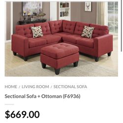 Red Sectional Sofa With Ottoman 