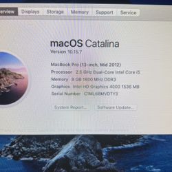 Macbook Pro 2012. 13 Inch All Spec  See Pictures No Charger