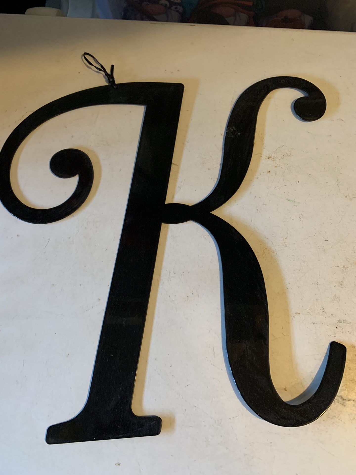 14 Inches Tall Solid Metal Letter K Hanging Decoration In Black Gloss Paint