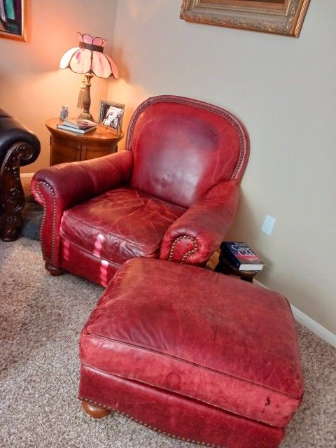 Leather Club Chair and Ottoman