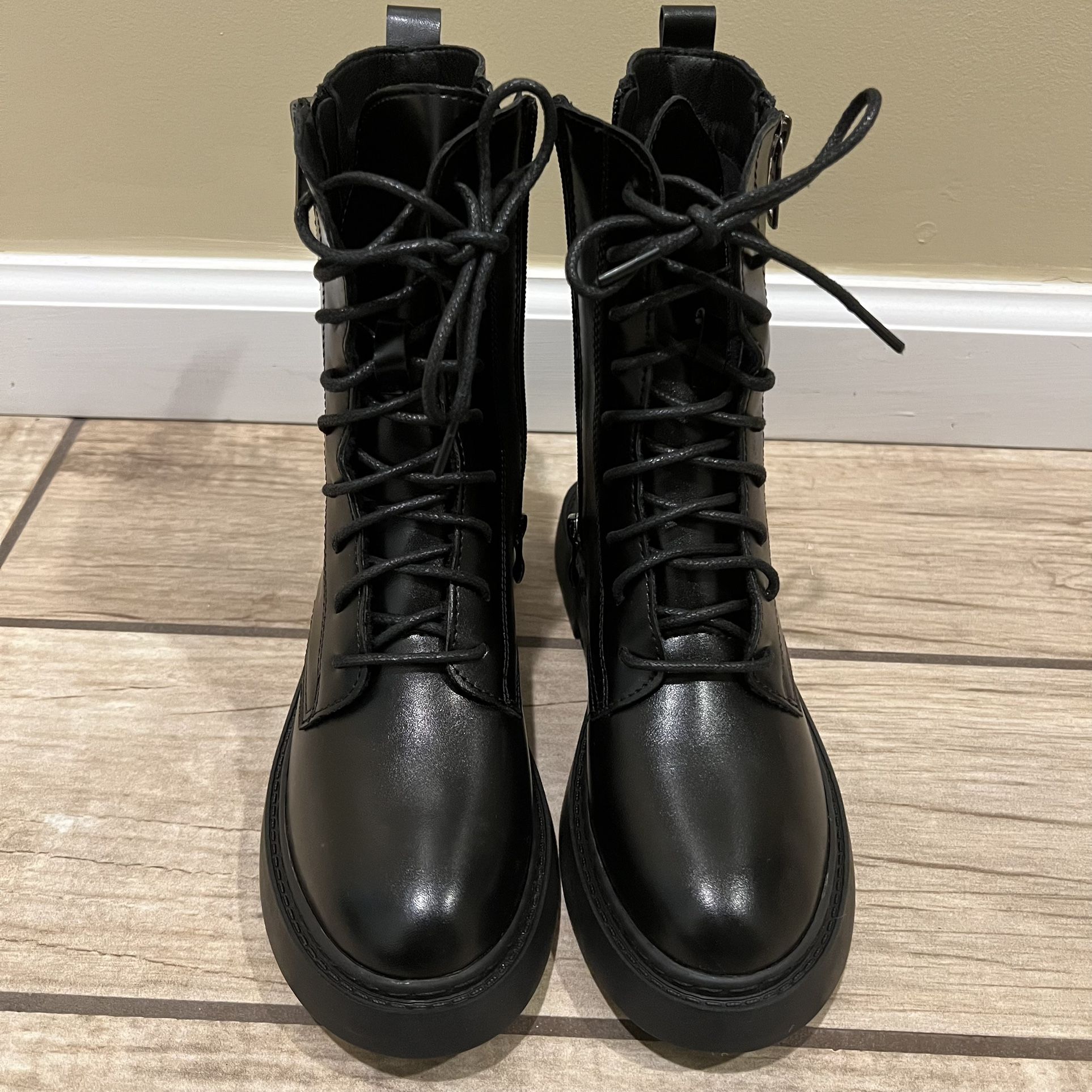 Combat Boots Lace Up Side Zipper Boots Stylish Faux Leather Boots booties pu sho