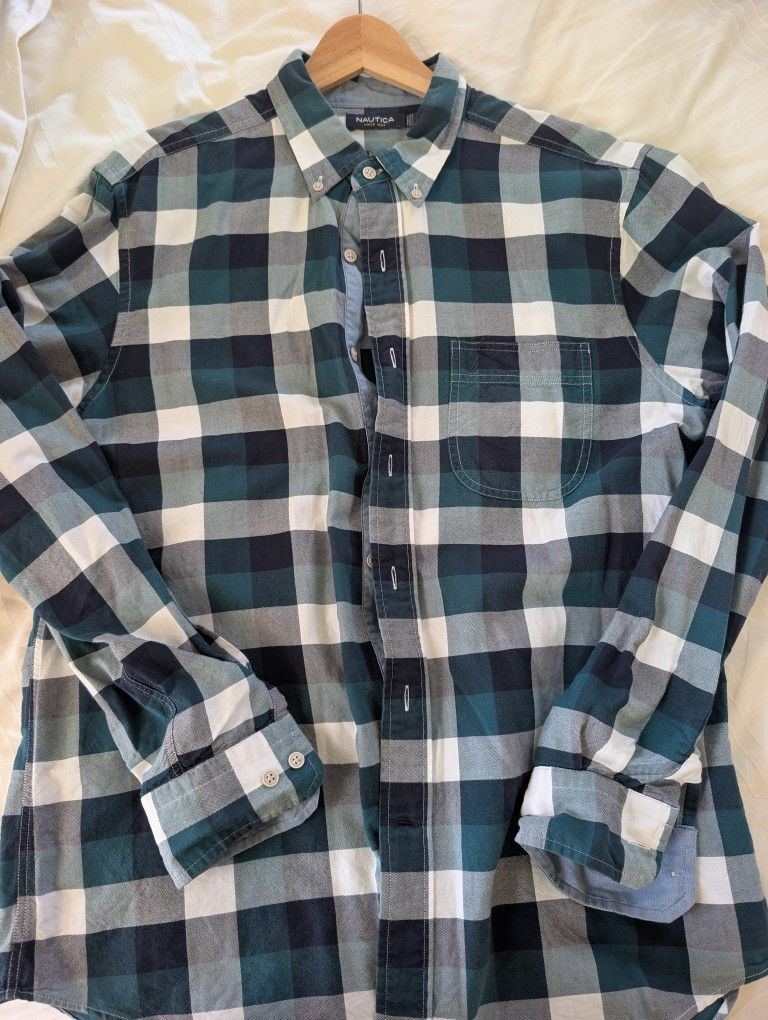 Nautica Blue And Green Plaid Top