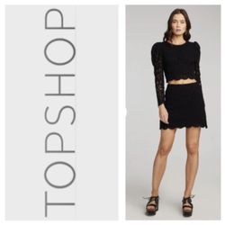 NEW!  Topshop woven lace mini skirt in black (2)