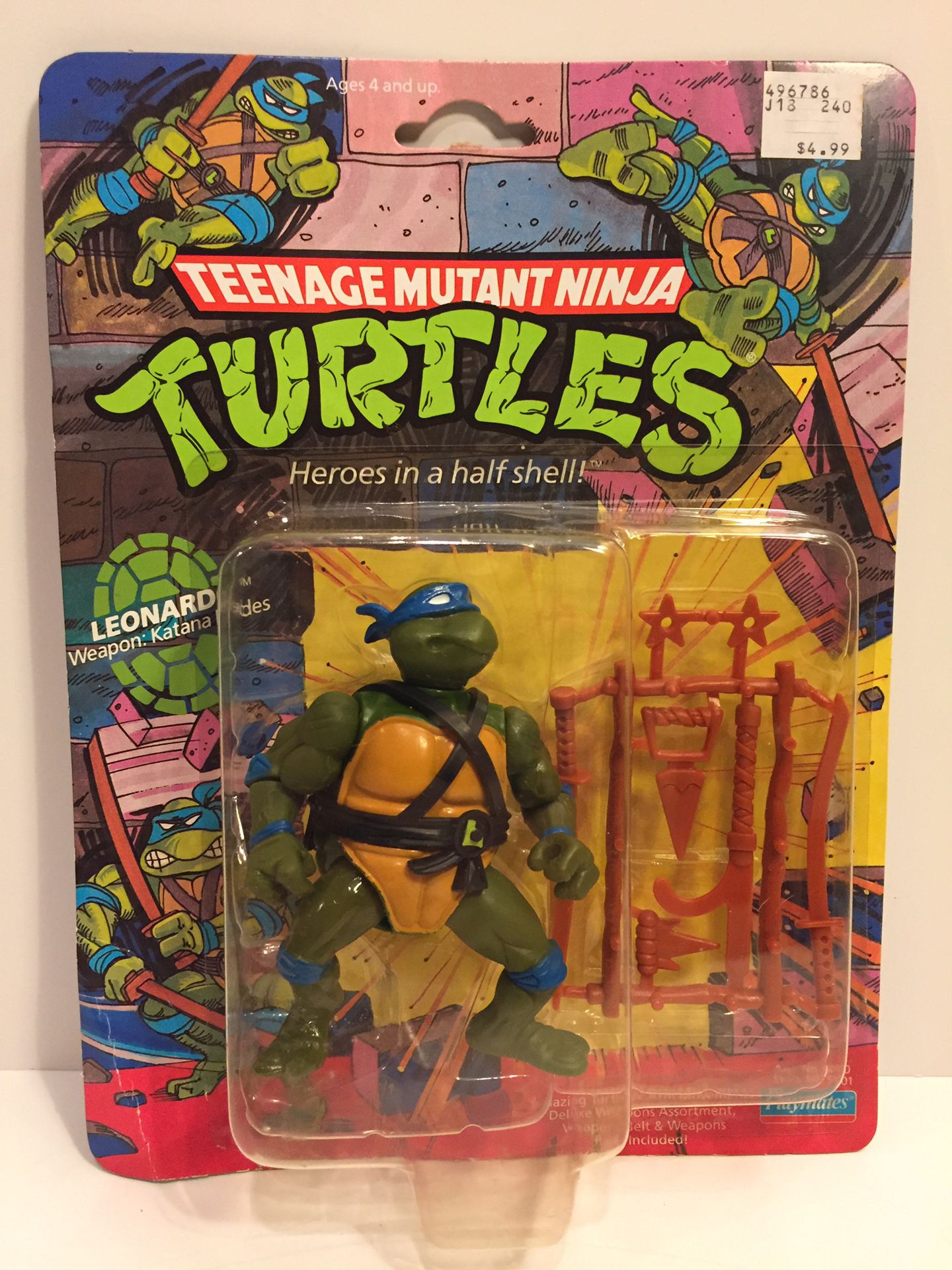 1988 Leonardo - 10 Back - MOC - TMNT Teenage Mutant Ninja Turtles - Vintage Action Figure Toy Playmates