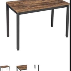 BRAND NEW Wooden Top Writing Desk with Tubular Metal Legs, Rustic Brown and Black 