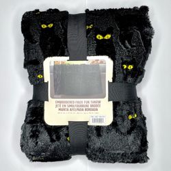 Viral Costco Halloween Black Cat Embroidered Faux Fur Throw Blanket
