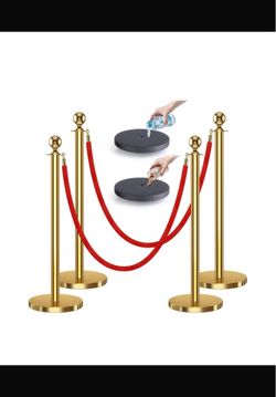 4Pcs Stanchions and Velvet Ropes, Crowd Control Barriers (Glod) Water or Sand-Fillable Base, 5 Feet Velvet Ropes and Posts Poles for Red Carpet Formal