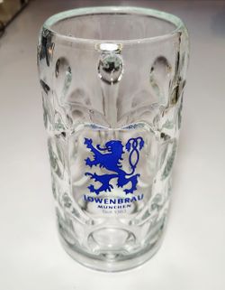 Large 1 Liter Lowenbrau German Glass Beer Stein Mug
