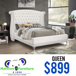 Barzini Leatherette Upholstered Queen Wingback Bed White