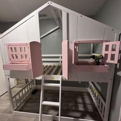 House Bunk Bed Pink/white