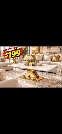 White Marble Top Coffee Table Gold Base