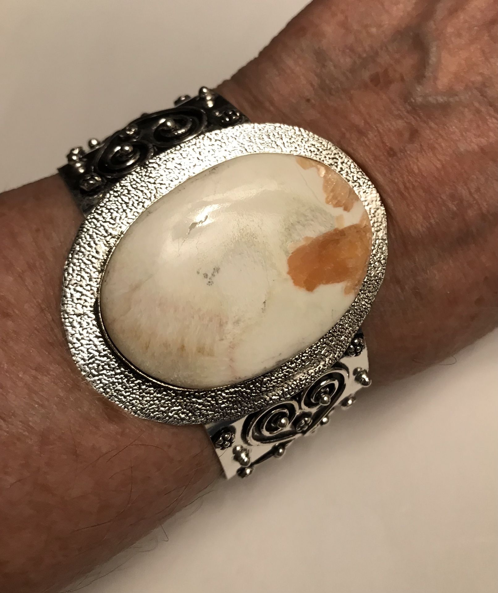 Scolecite 925 Sterling Silver Cuff Bracelet