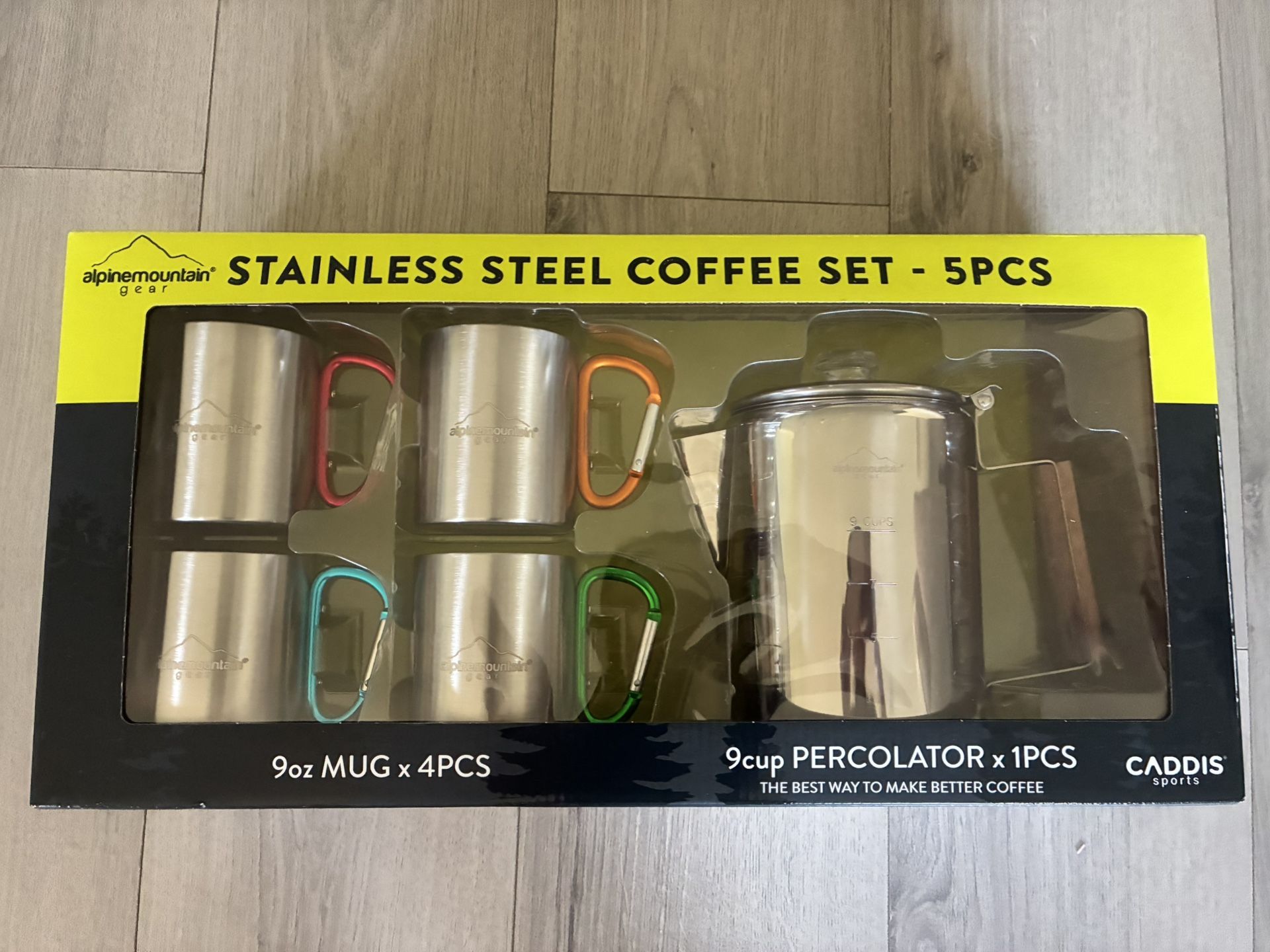 Pick Up From Lebanon 37087..New Stainless Steel Coffee Percolator Set, 5-Piece, Camping and Stove Top Use with 4 Mugs With Box 