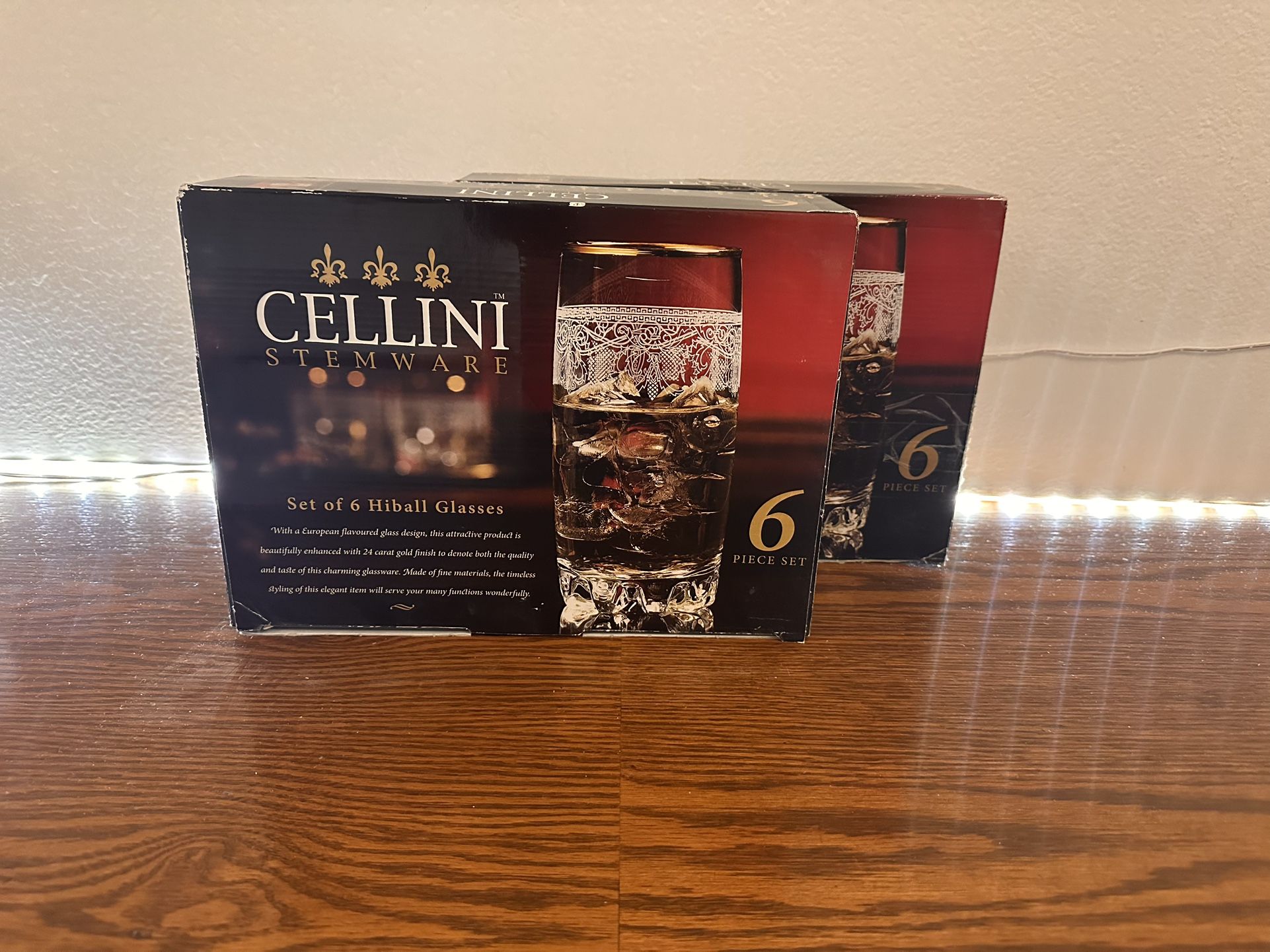 2 set of six Cellini Stemware hiball glasses