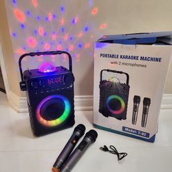 Karaoke Machine with 2 Wireless Microphones, Portable Karaoke Machine for Adults & Kids, Bluetooth PA System Speaker with LED Lights Supports TF Card/