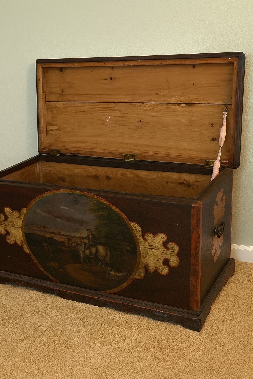 Folk Art Painted Blanket Chest w/ Gameboard Lid — Vermont Antique Shop Find