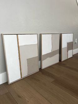 “CALM ELEMENTS” 5x2 Feet Triptych -3 Piece Custom Hand Painted Original Textured Art